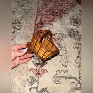 Vintage Boho Wicker Rattan Small Tan & Brown Baby Carriage Basket- Planter